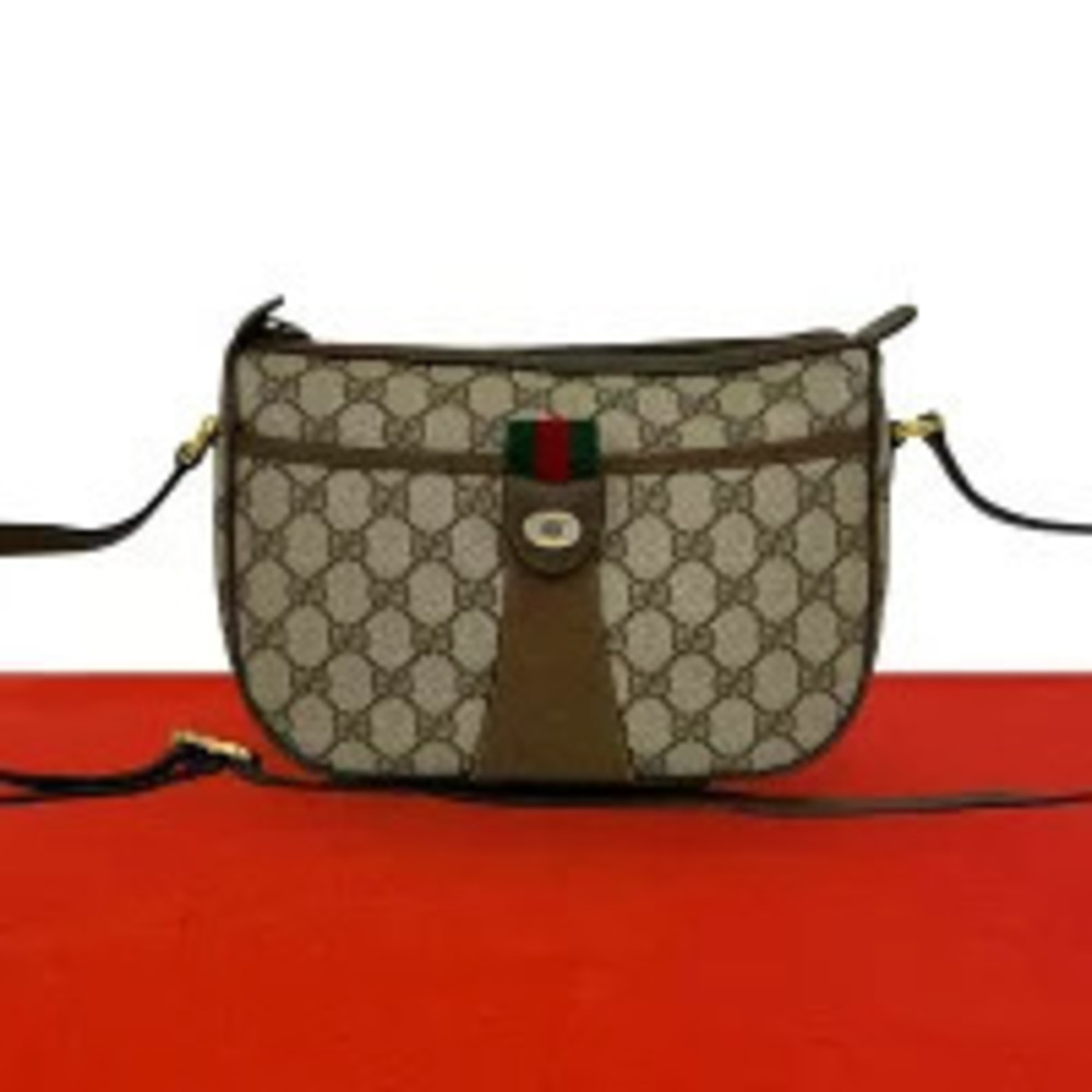 Gucci Sherry GG Leather Shoulder Bag Brown Navy Blue